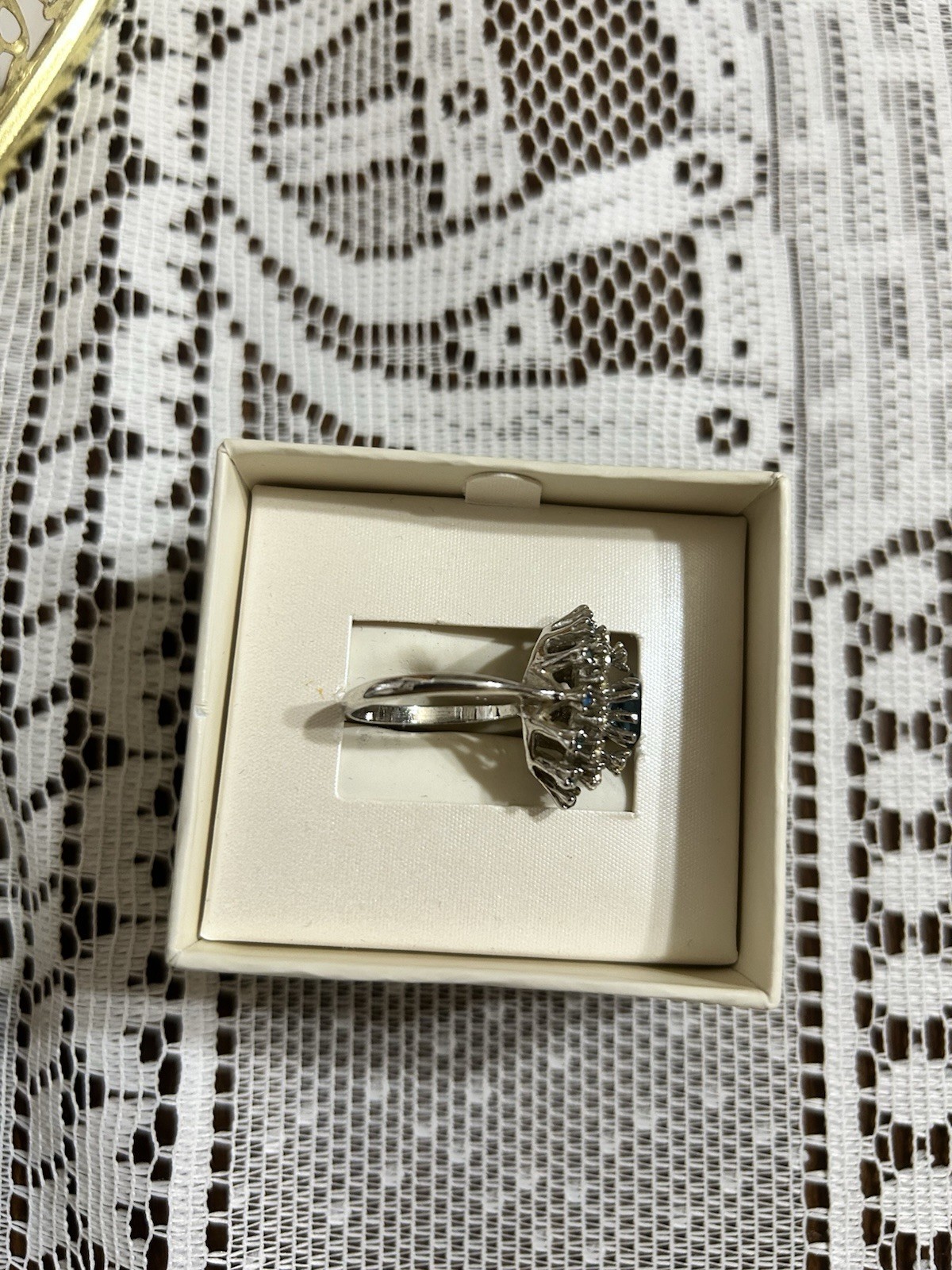 Vintage Art Deco Style Marquise Cut Blue Sapphire and rhinestones 18 kHGE Sz8