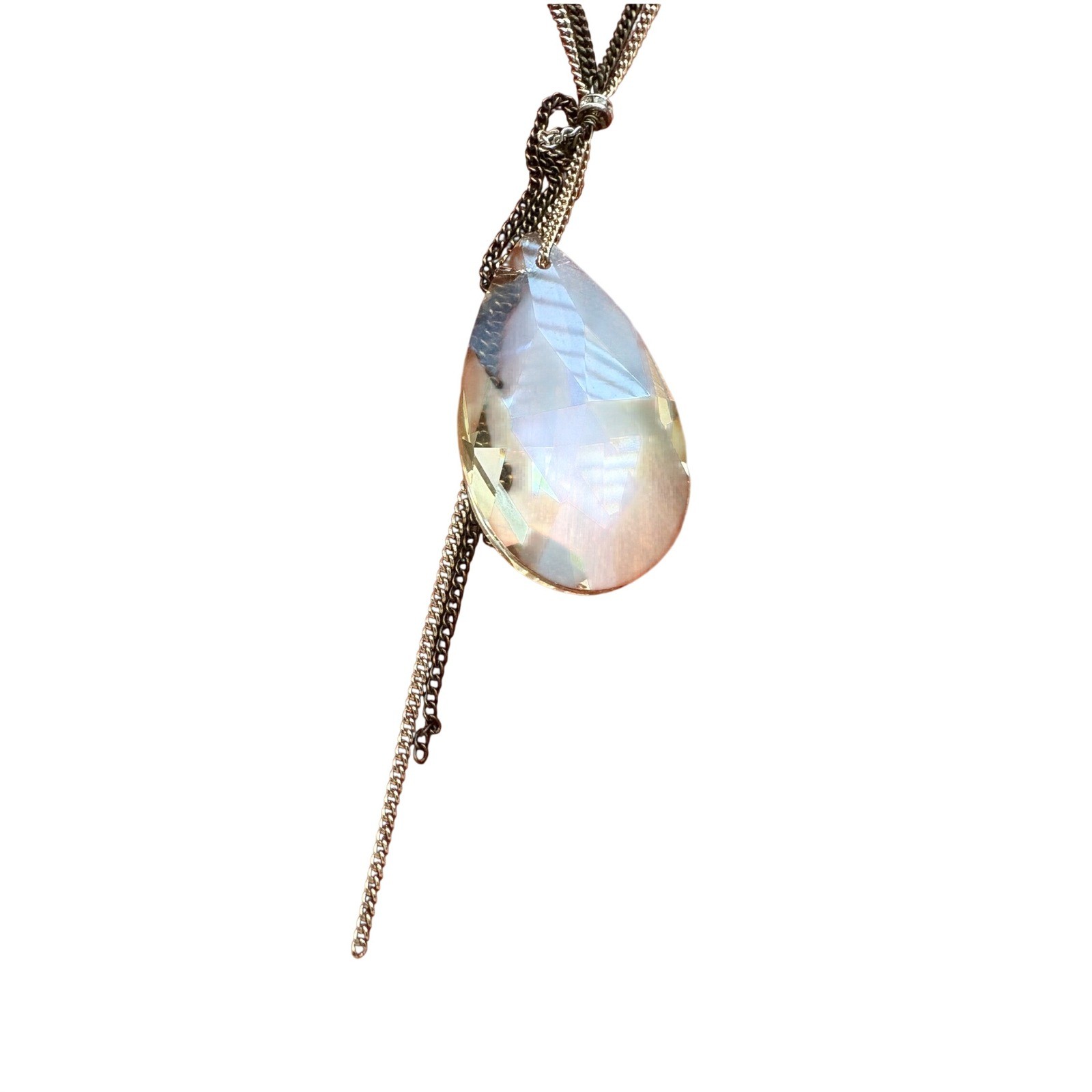 Express Long Y-Necklace Oversized Crystal Teardrop Pendant Gunmetal Silver