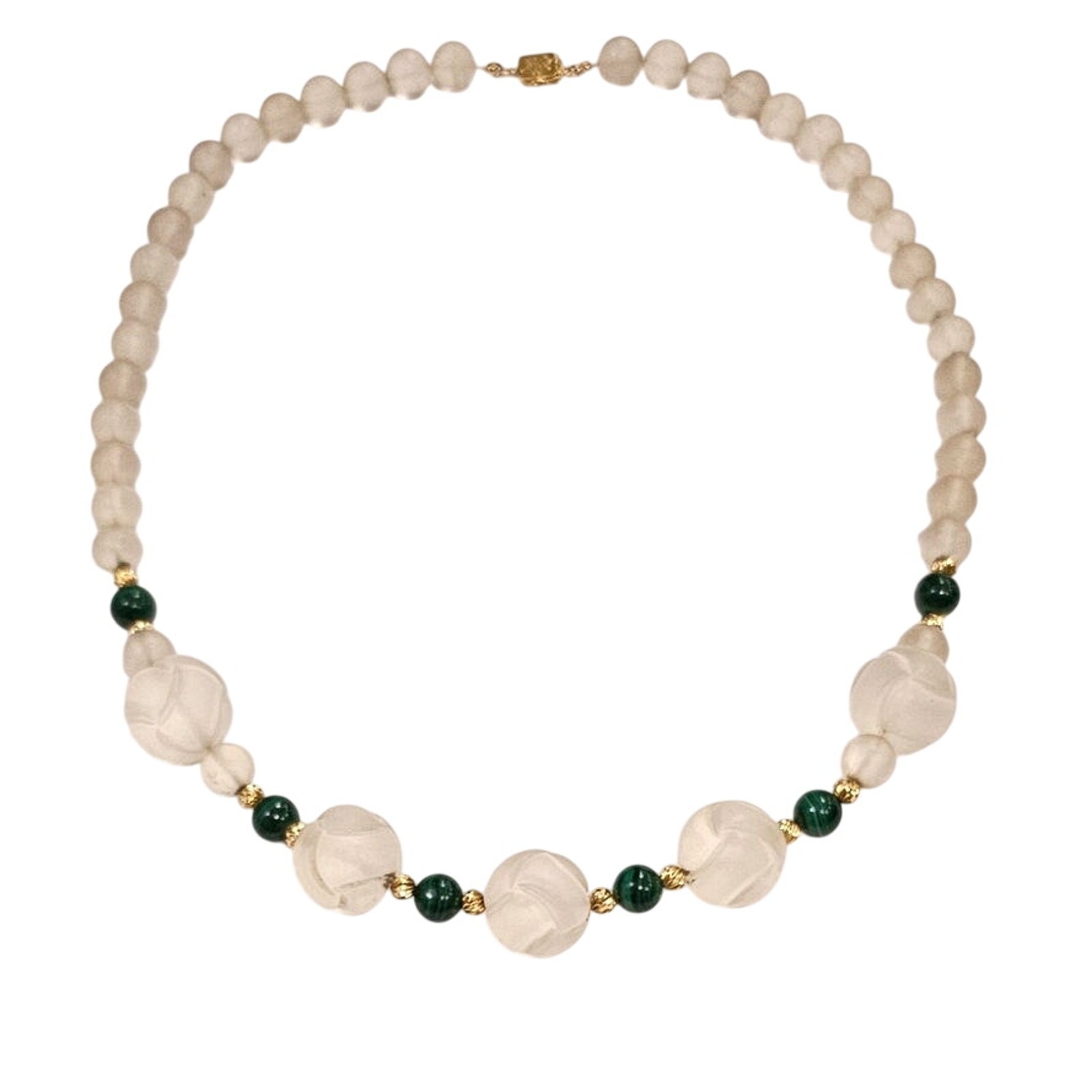 14K Frosted Crystal & Malachite Beaded Necklace