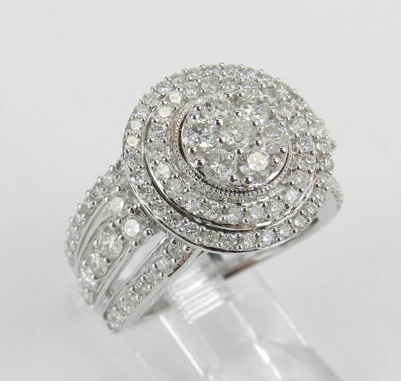 2Ct Round Lab Created Diamond Cluster Women’s Wedding Ring 14k White Gold Plated