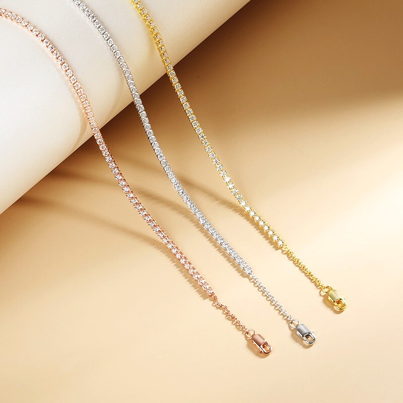 2mm D Color VVS1 Moissanite Women Tennis Chain Necklace S925 Silver Pass Tester