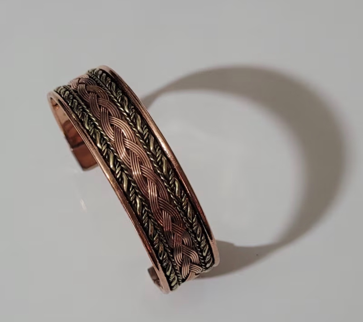 Solid Copper Braided Bracelet Pure Copper 2 tone Cuff Bangle