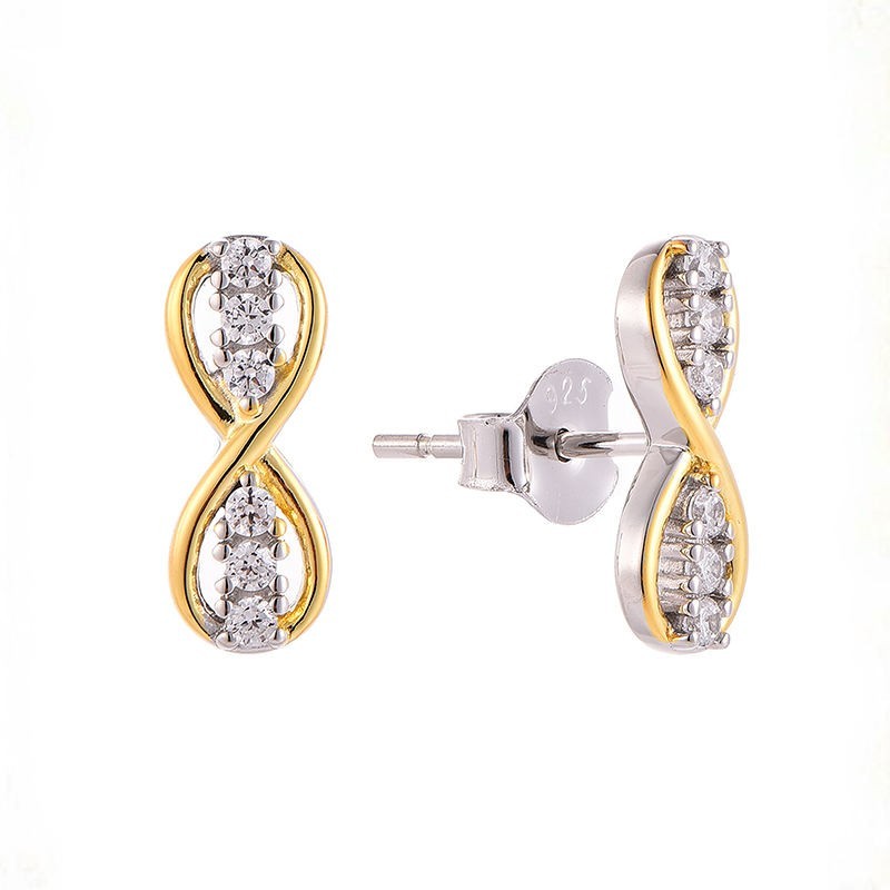 Moissanite Two Tone Infinity Stud Clear Crystal Elegant Love Knot Jewelry Women