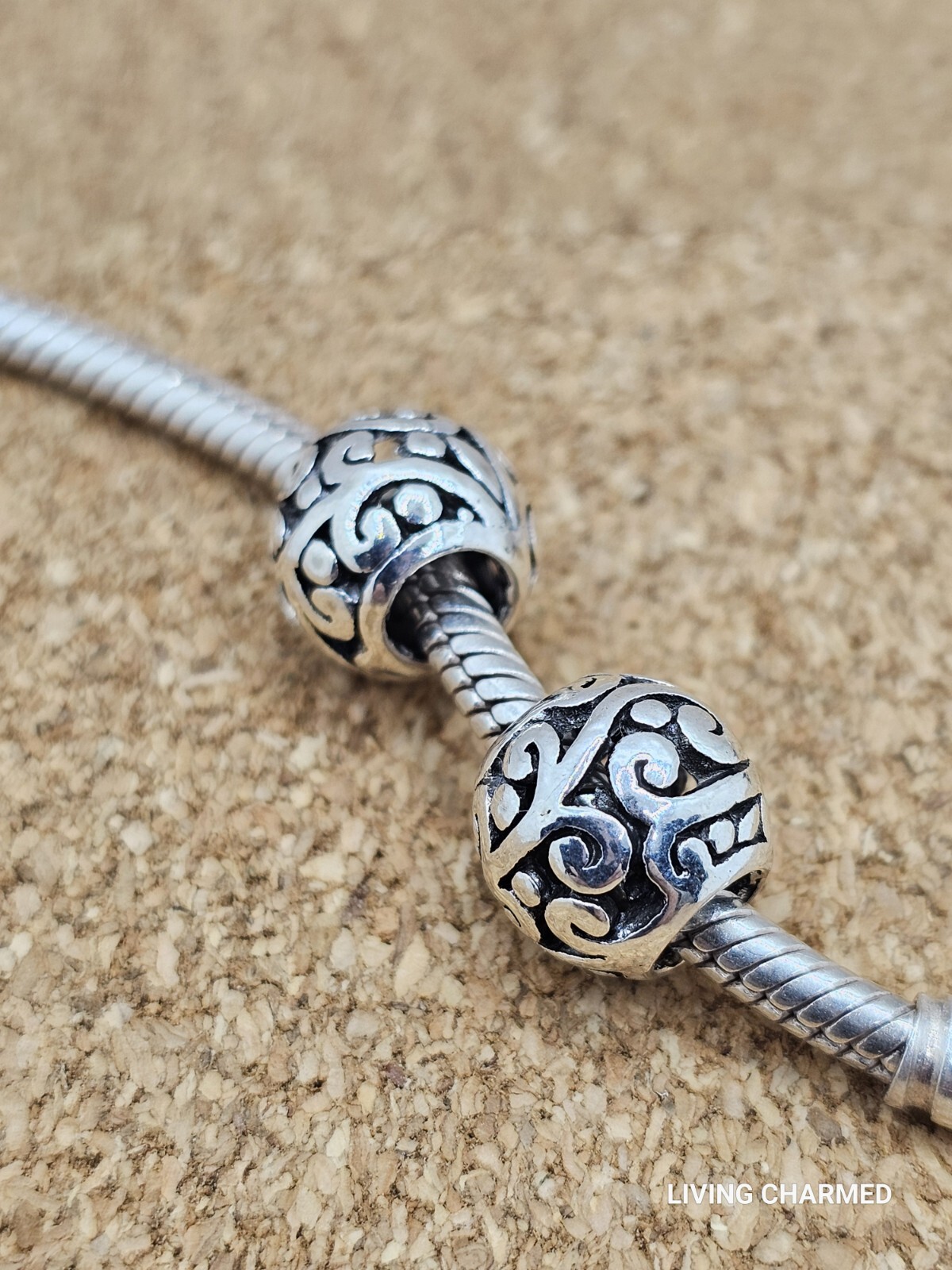 2 Authentic Paisley Silver Spacer European Charm Beads