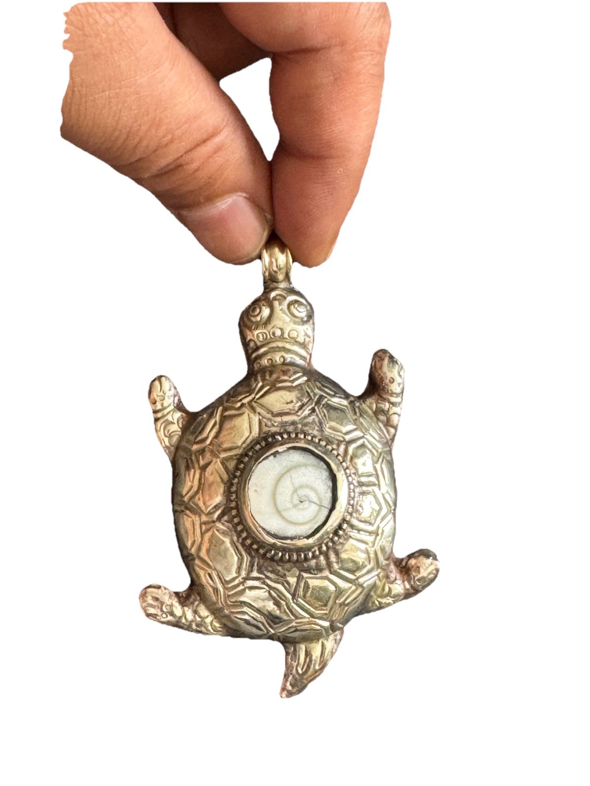 Vintage,Handcrafted Artisan Turtle Pendant Inlay Conch Set In Tibetan Silver 36g