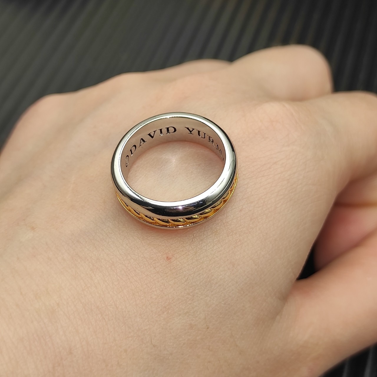 David Yurman 8mm Cable Inset Band Ring Sterling Silver with 18K Yellow Gold SZ 9