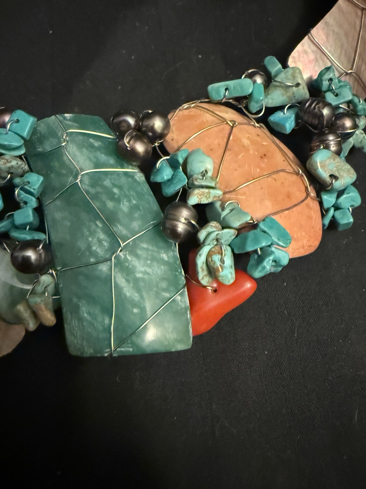 Nautilus Abalone Shell Turquoise & Beads Wire Wrapped Artisan Choker Necklace