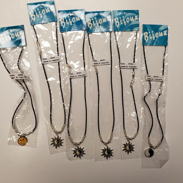 Lot of 6 Black Cord Necklaces Choker Pendant Bulk Kids Birthday Party Favors Toy