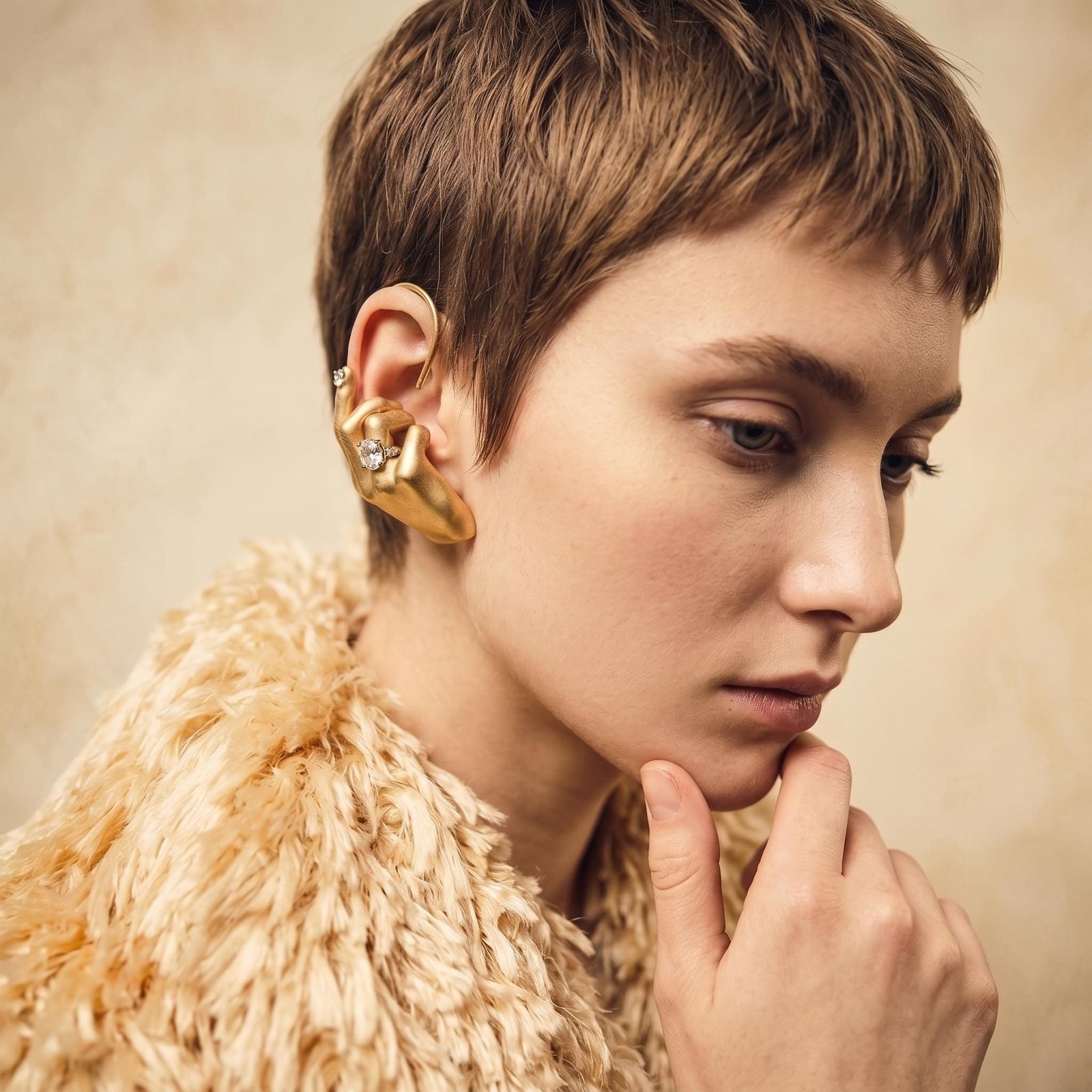Sculptural Hand Ear Cuff Earring Avant-Garde Schiaparelli Inspired Single Piece