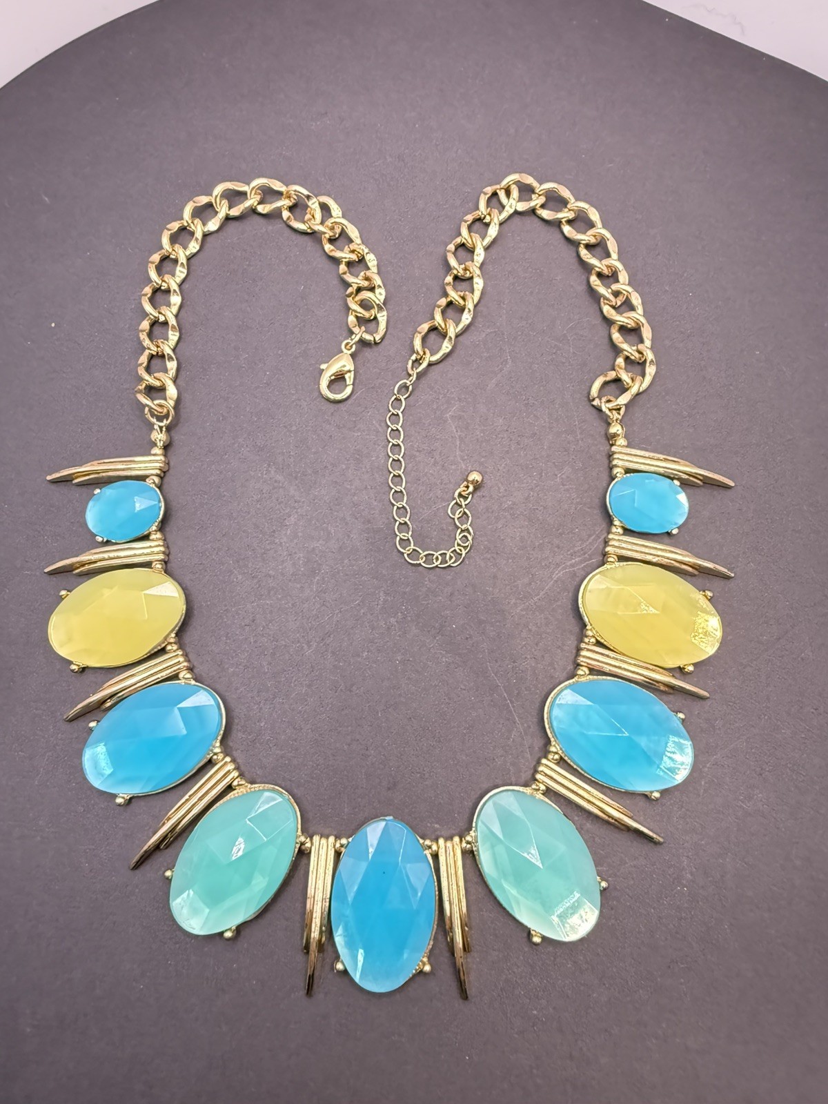 Charlotte Daniels Women’s Blue Yellow Goldtone Bib Collar Statement Necklace A4