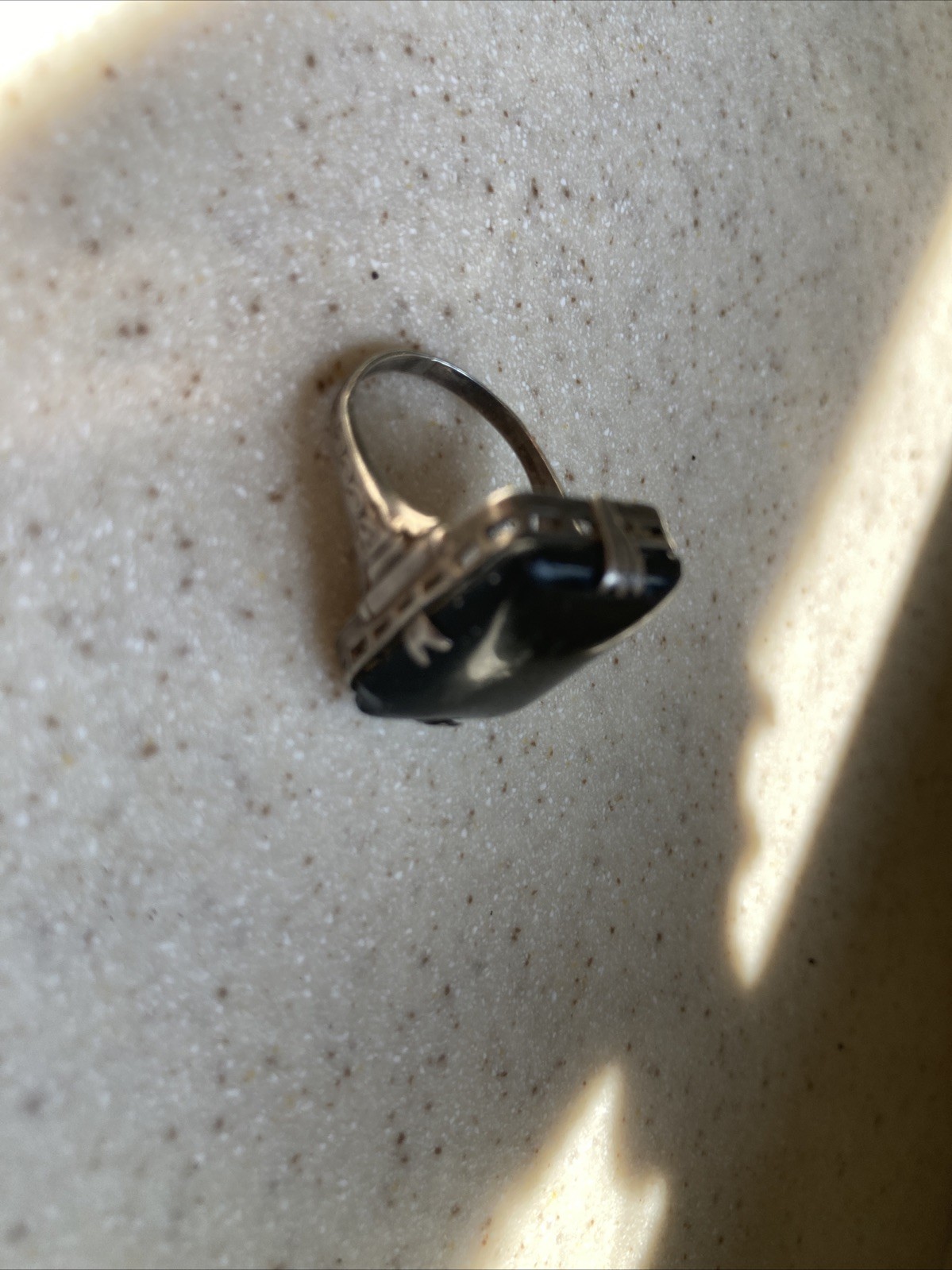 Vintage Art Deco Black Onyx Statement Ring in STERLING Silver Size 6.75