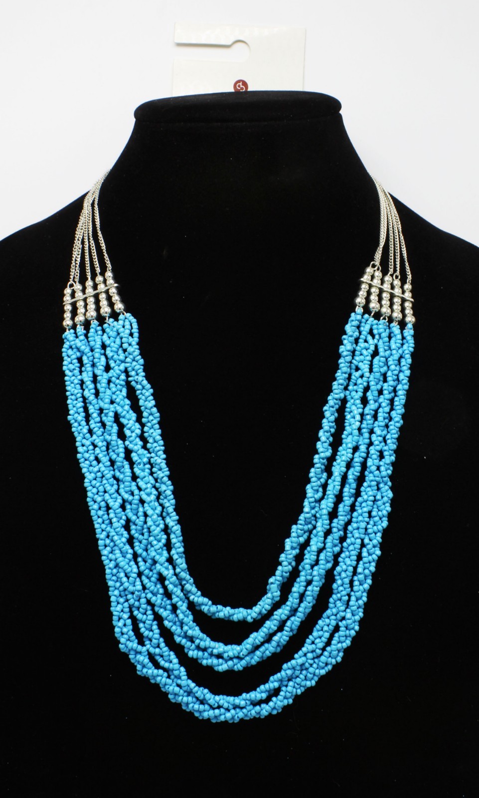 New Silver Tone Necklace with Multi Turquoise Colored Bead Strands NWT #N0054