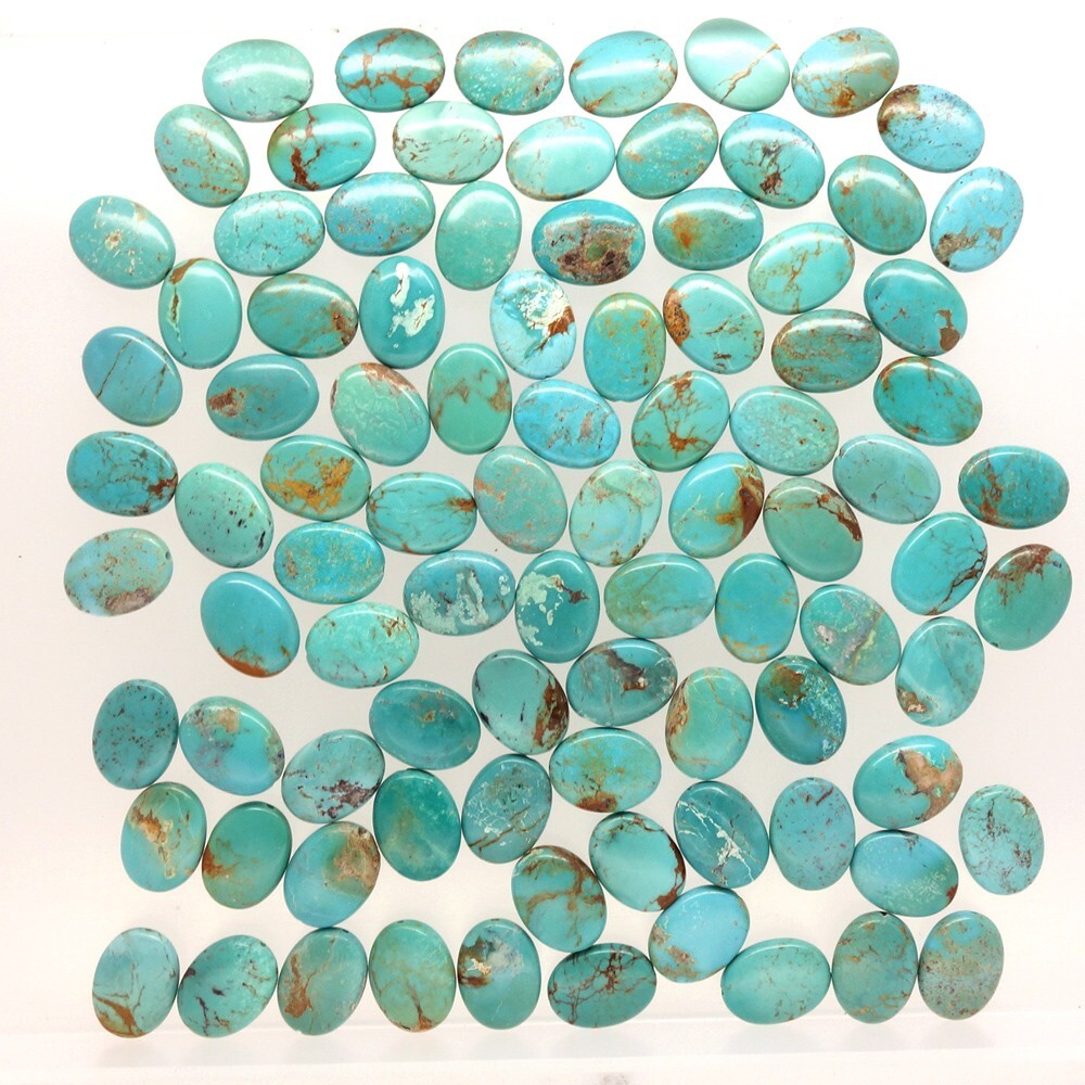 8 Genuine Chinese Turquoise Flat Oval Beads ap. 12mm x 16mm Blue/Green #25142