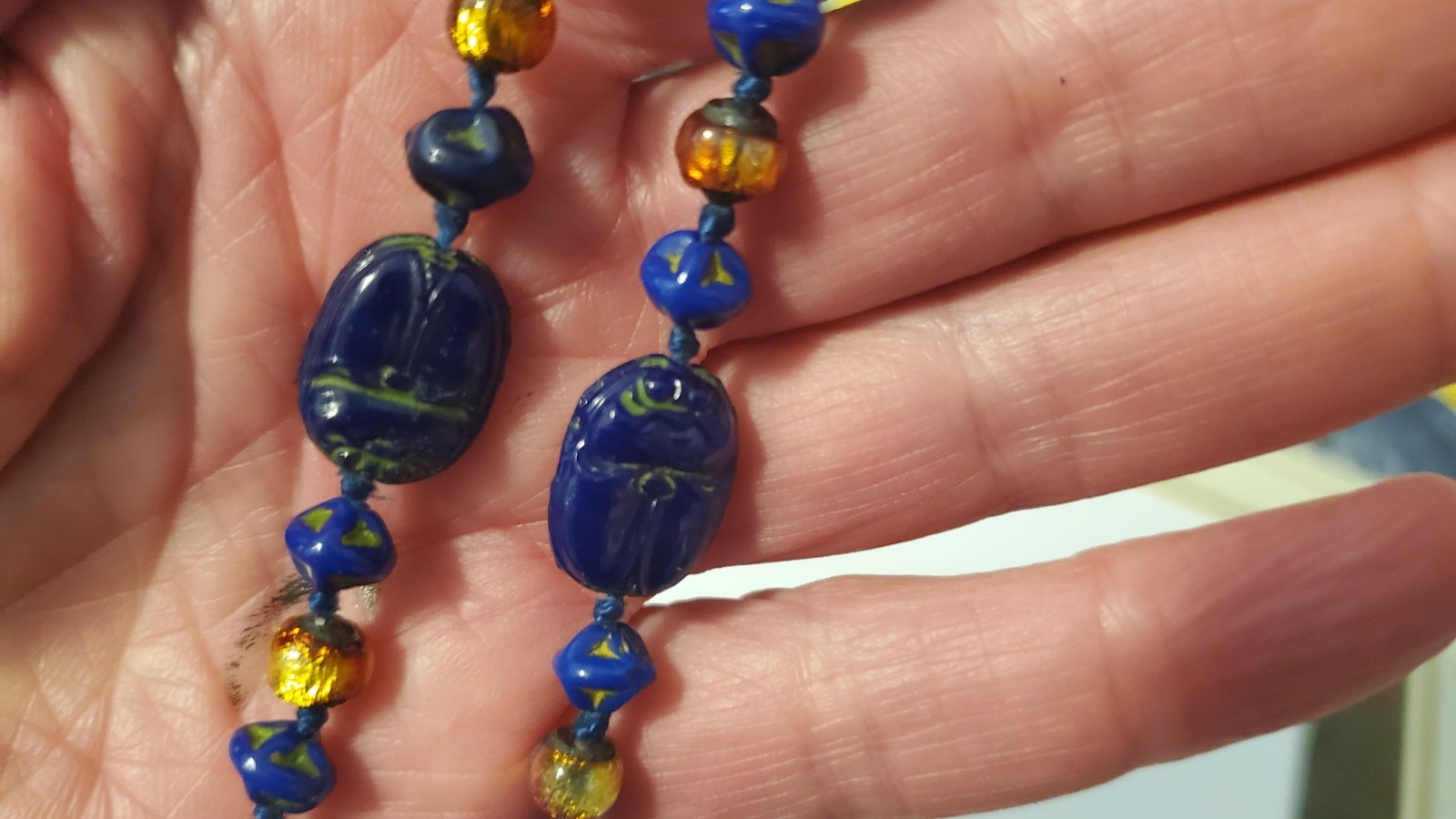 Antique Neiger Brothers Czech Egyptian revival scarab cobalt blue murano foil