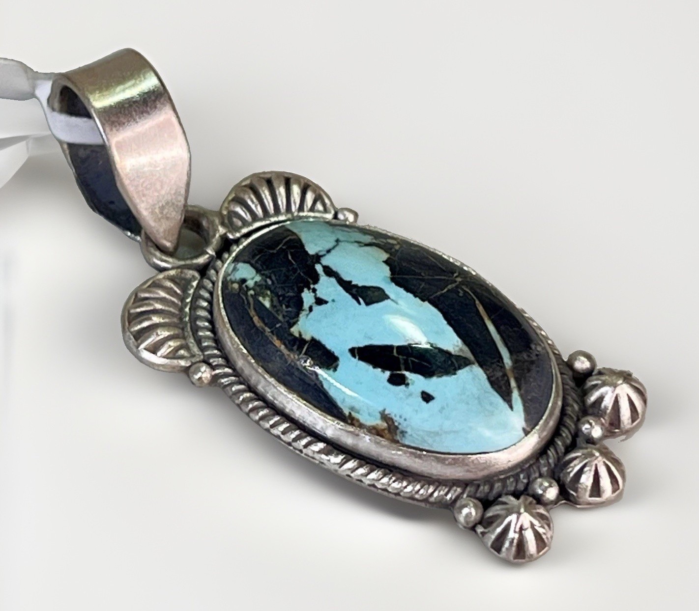 Sterling Silver Blackjack Turquoise Pendant Southwestern Native American Style