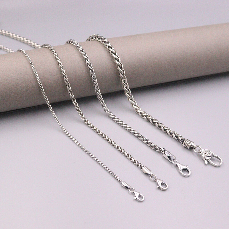 Real Sterling Silver Chain For Men 2mm/3mm/4mm/5mm Wheat Chain Silver Necklace