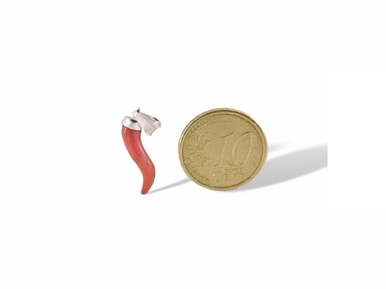 Horn in Coral Red Pendant and 925 Silver of Italian Gemstone Corallo corno Italy