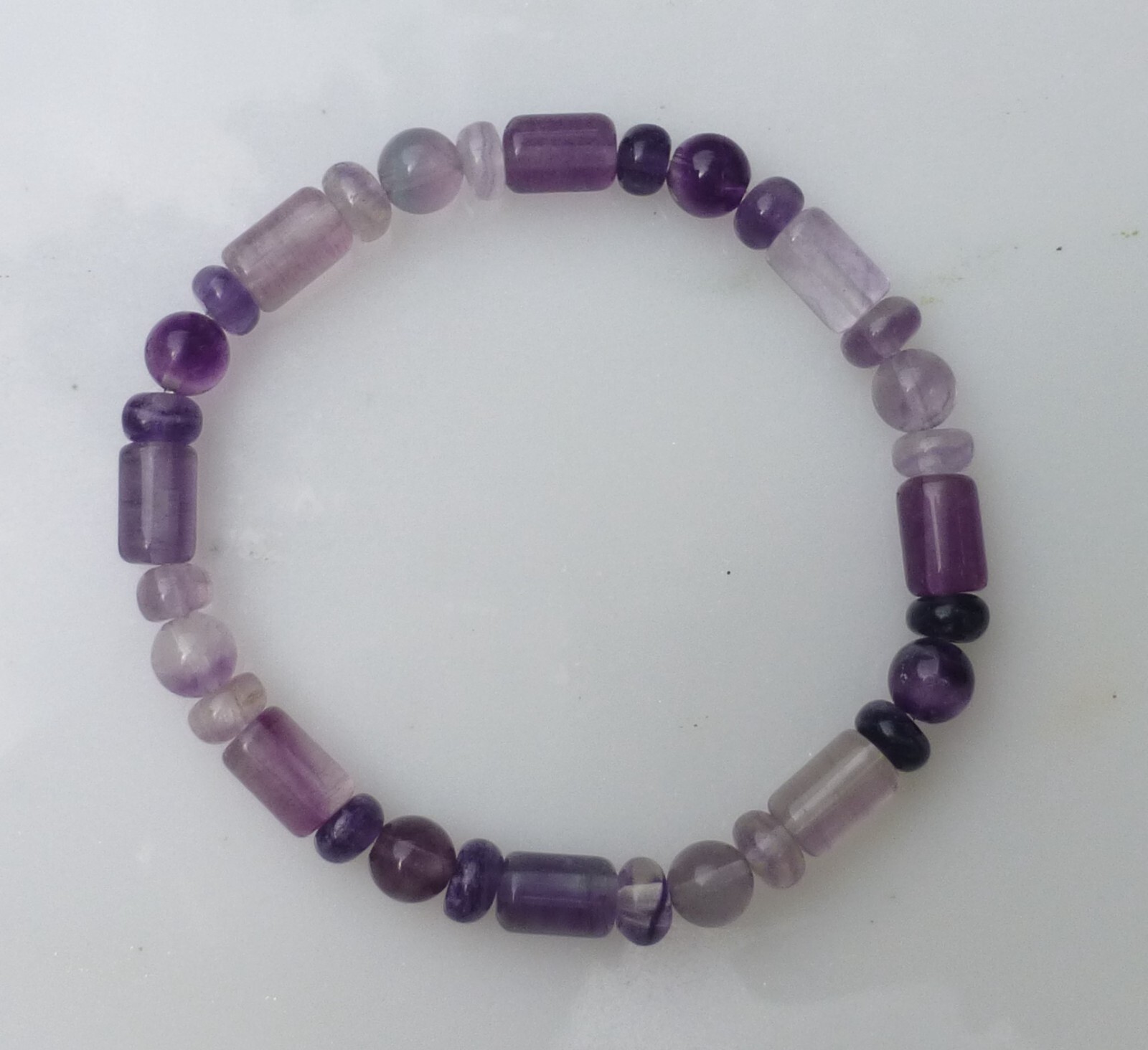 Fluorite Natural Gemstone Bracelet Stretch Cylinder Rondelle Beaded 6mm-6 1/2″