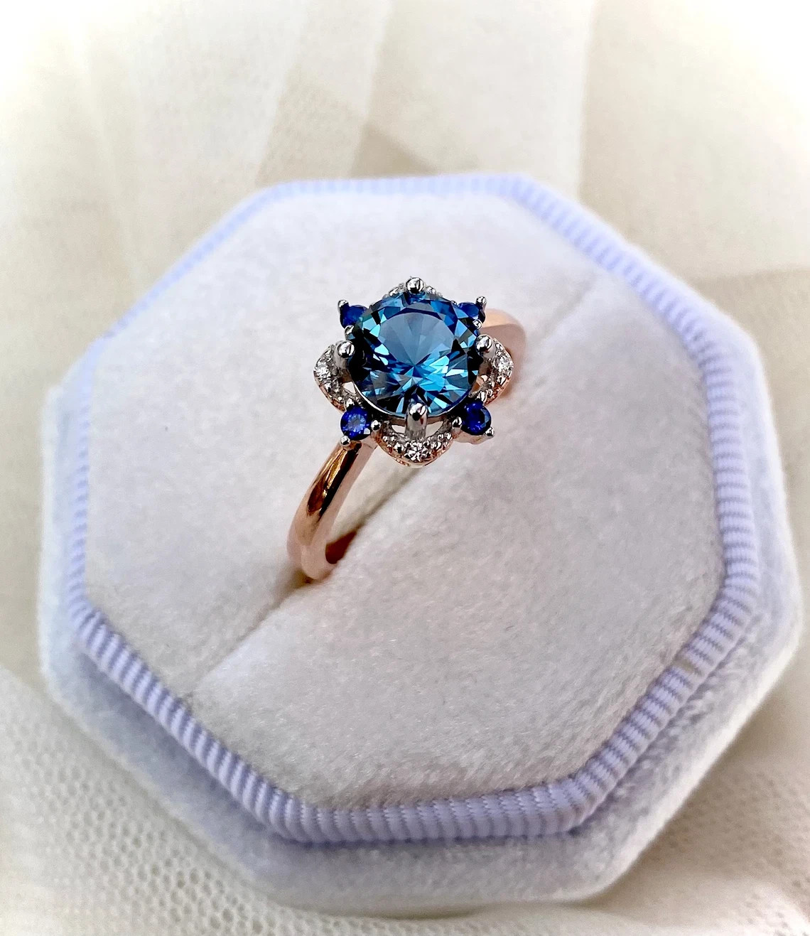 2.1Ct Round Cut Lab Created Blue Topaz Women’s Wedding Ring 14K Rose Gold Plated