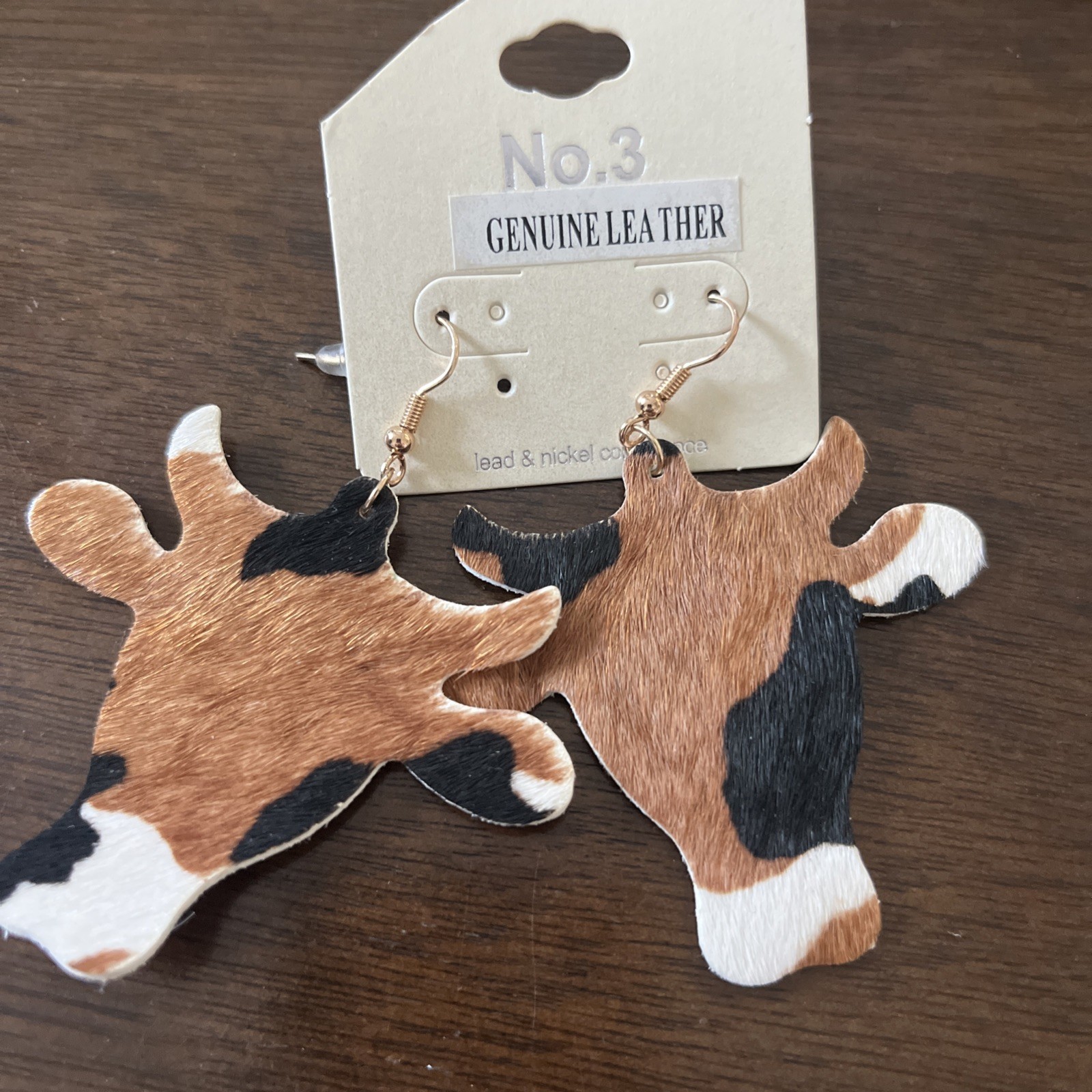 NEW Black White & Brown Spotted Leather Cowgirl Boho Western Cow Head Earrings