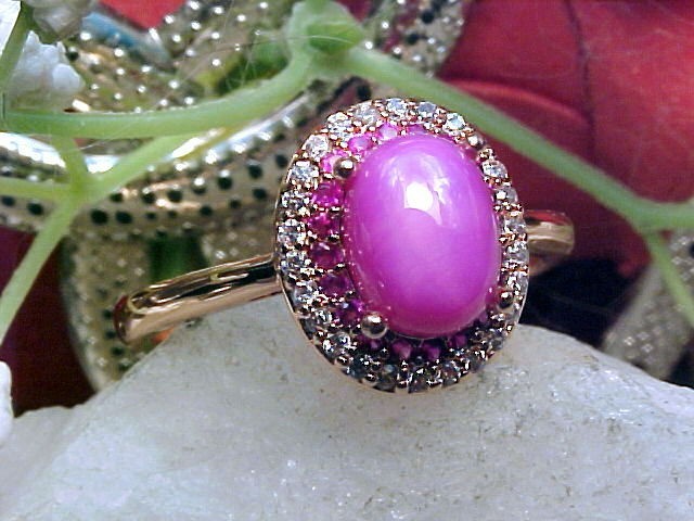 Genuine Pink Star Sapphire Ring 8x6mm & Pink Topaz 925 + Rose Gold Finish Sz 10
