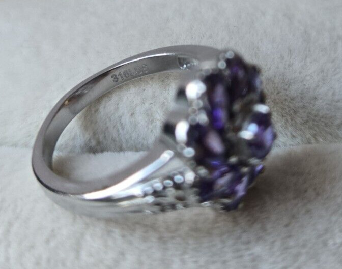 Purple Iolite Floral Ring in Surgical Stainless Steel, 2.85 ctw Size 7