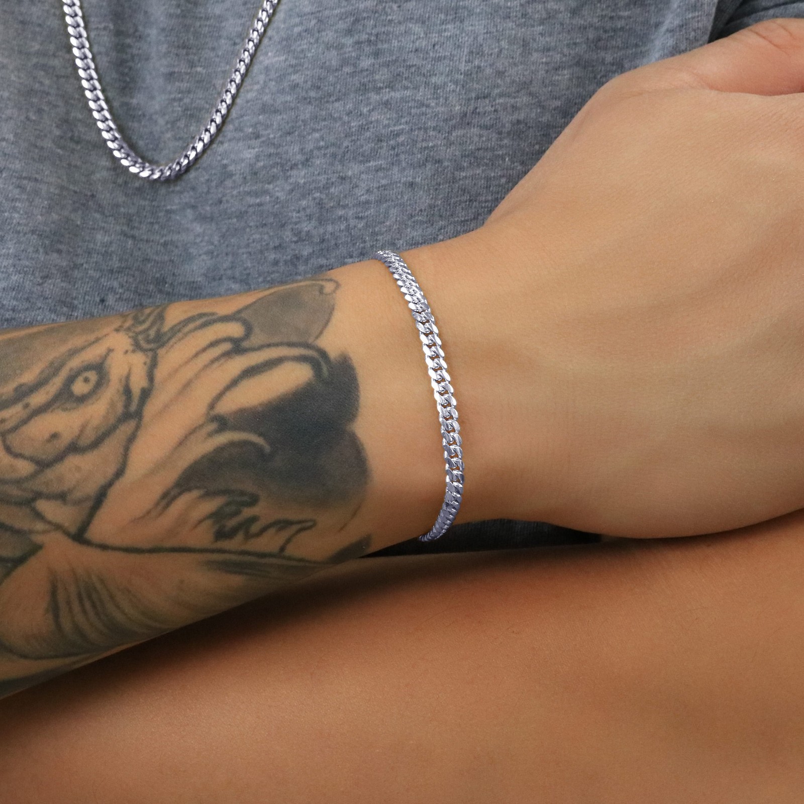 10K White Gold Solid 4mm Miami Cuban Link Chain Bracelet 7″ 7.5″ 8″ 8.5″ 9″