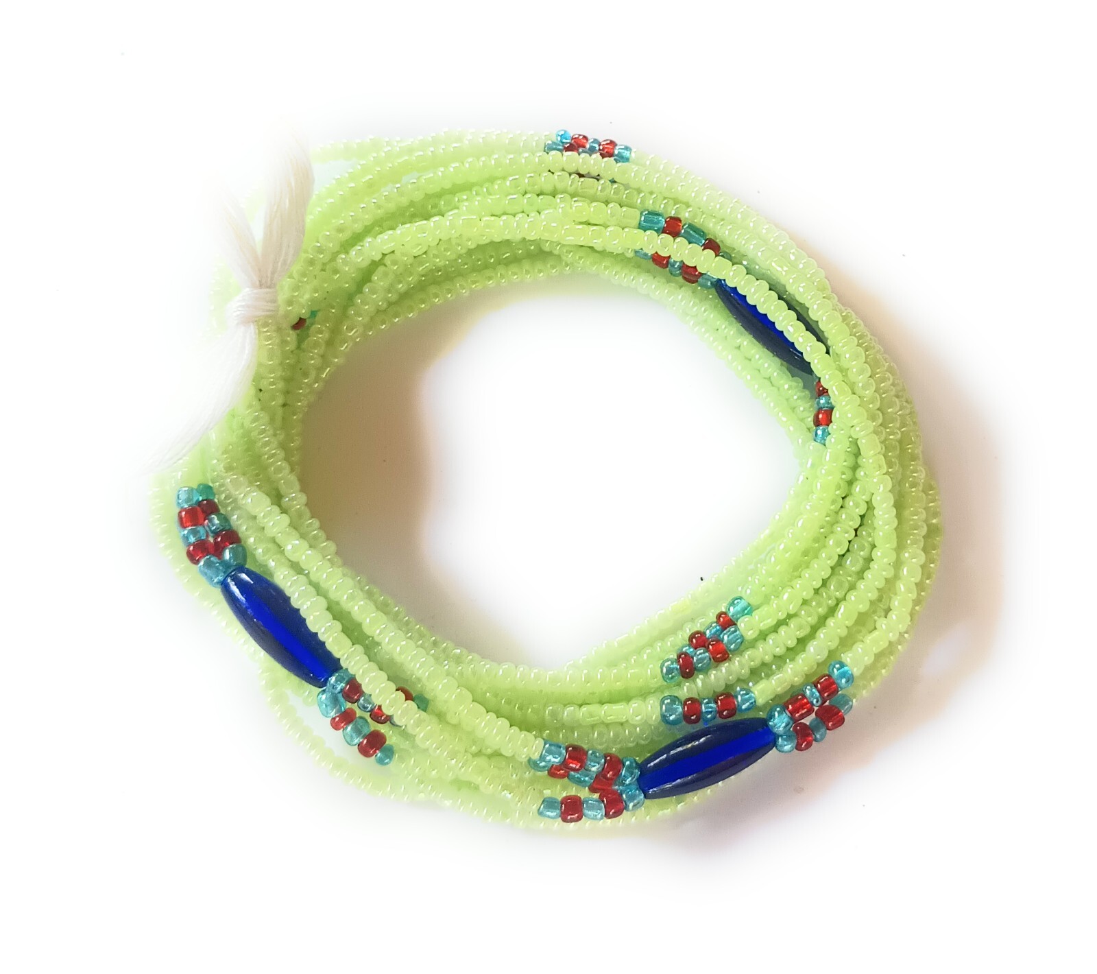 Multi Strand 3-in-1 Green Waist Beads, African Tie-on Belly Beads, 42-Inch