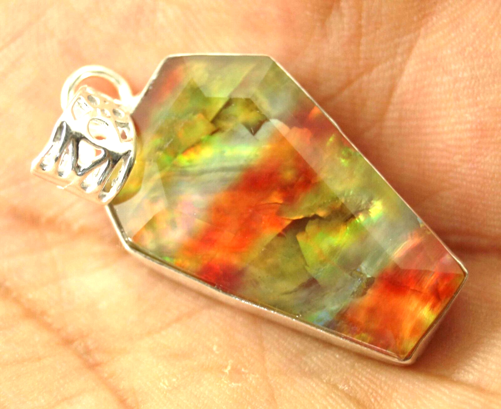 AAA 40.55 Ct Natural Ammolite 925 Solid Silver Pendant Certified Gemstone