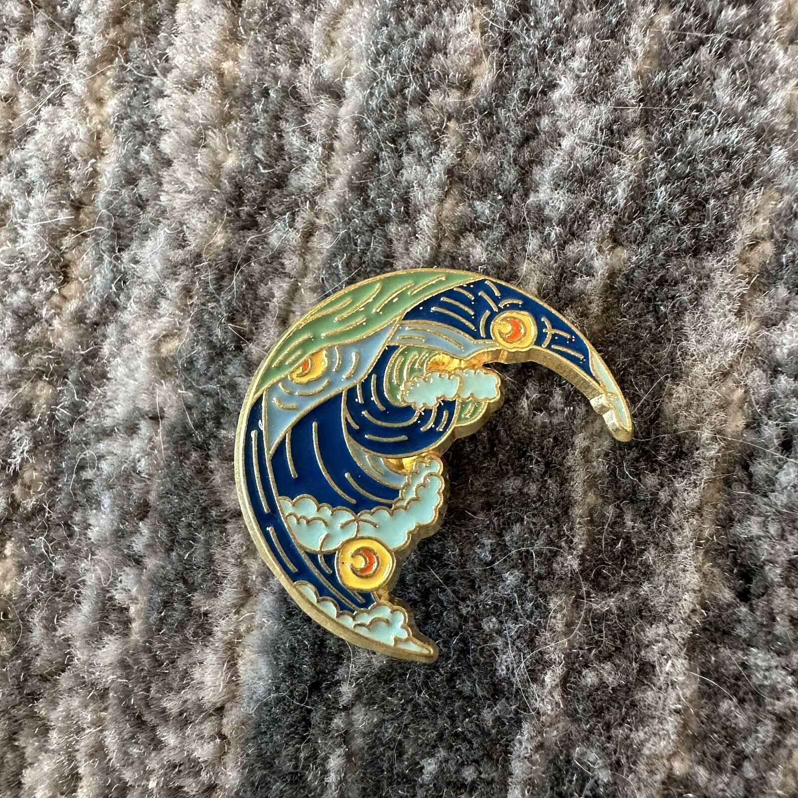 Enamel Pin Starry Night Crescent Moon Brooch Van Gogh Lapel Badge Artist Jewelry