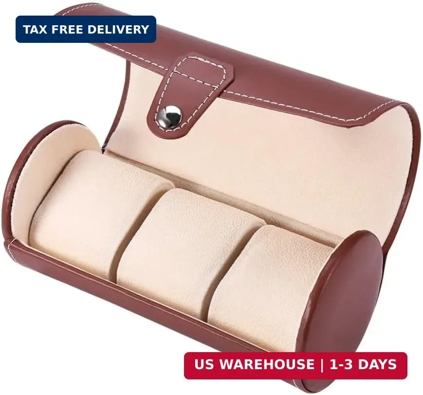 3 Slot PU Leather Watch Roll Case Travel Jewelry Organizer with Soft Pillows Sec
