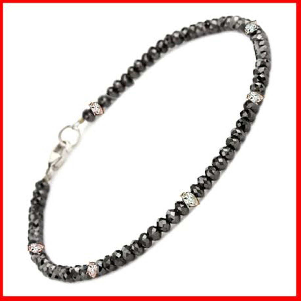 19.01 Ct Black Moissanite & Raw Natural Diamond Beads Bracelet 925 Silver Clasp