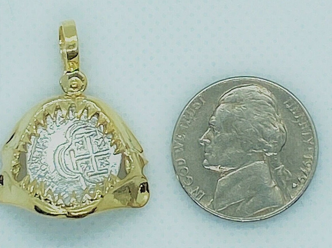 Atocha Coin Pendant Jaws 14K Yellow Gold Over Sterling Silver Treasure Coin