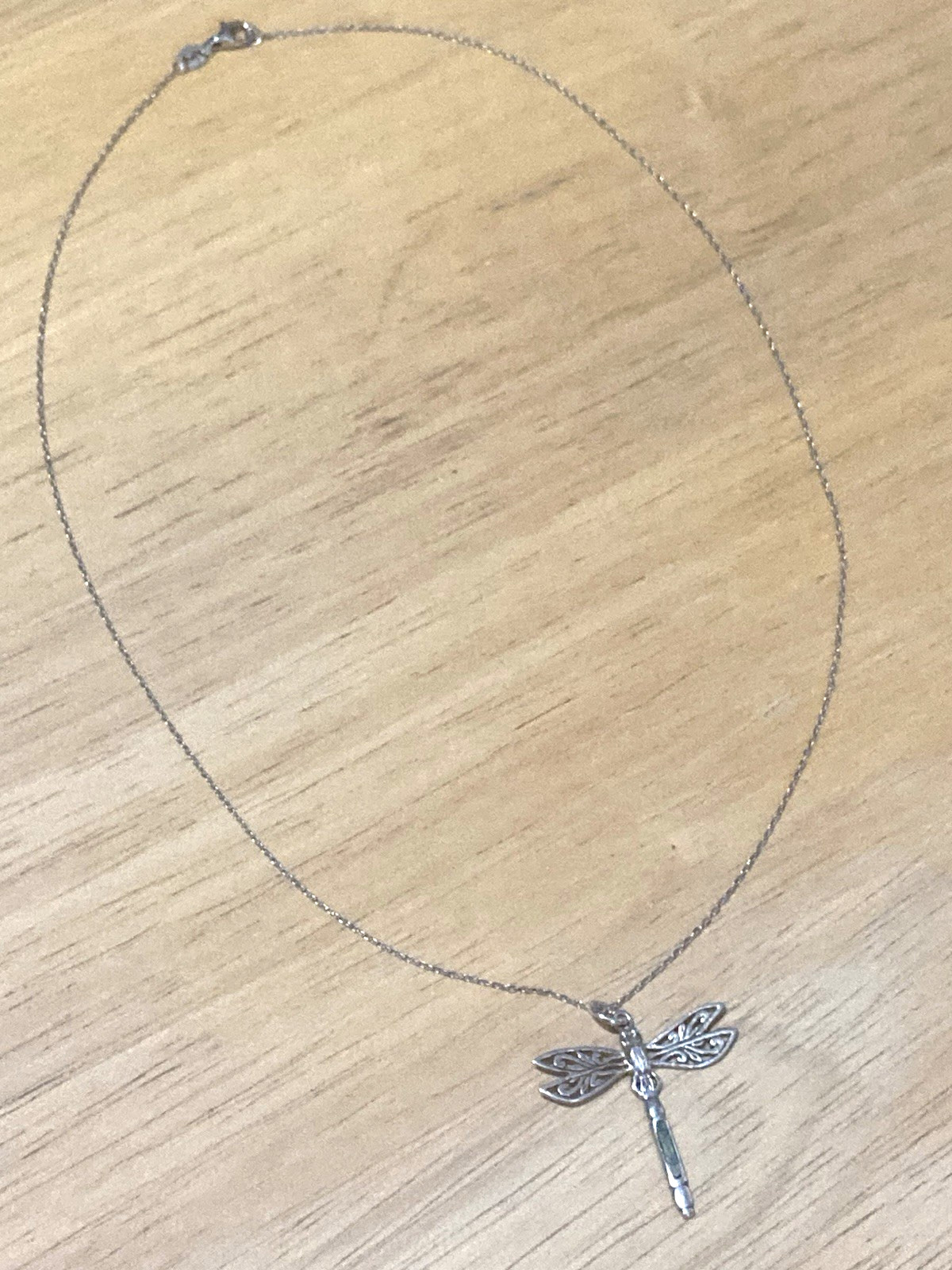 Vintage Peter Stone Pendant Necklace Sterling Silver Dragonfly Abalone Charm 925