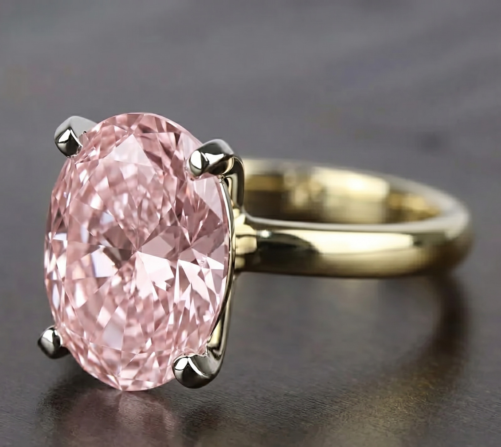 RARE 8.00 Ct Certified Oval Shape Natural Pink Diamond Ring Yellow Gold Finish