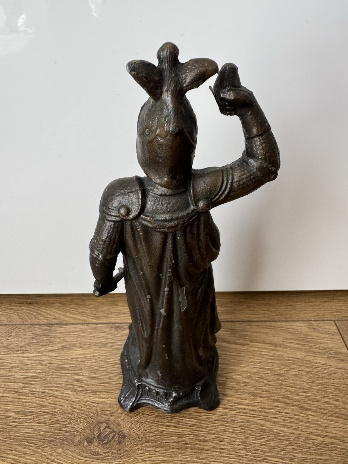 Antique Spelter Knight Armour Pocket Watch Display Stand Desk Figurine 190mm