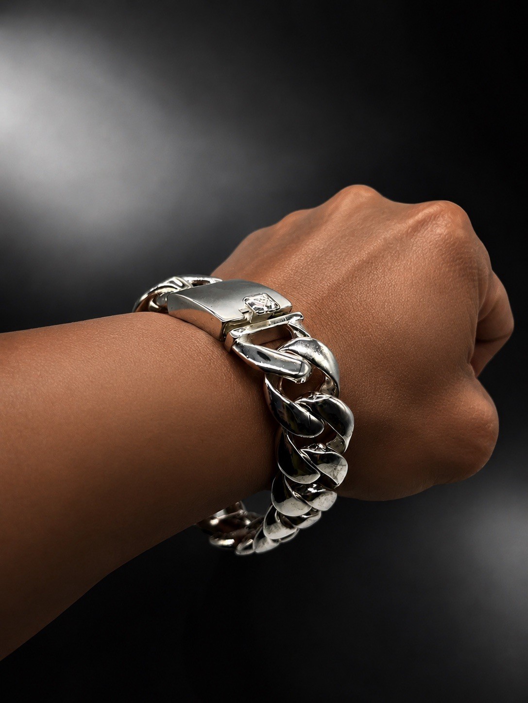 Heavy 114g Chunky Curb Link Bracelet 925 Tone Silver Plated Vintage Style