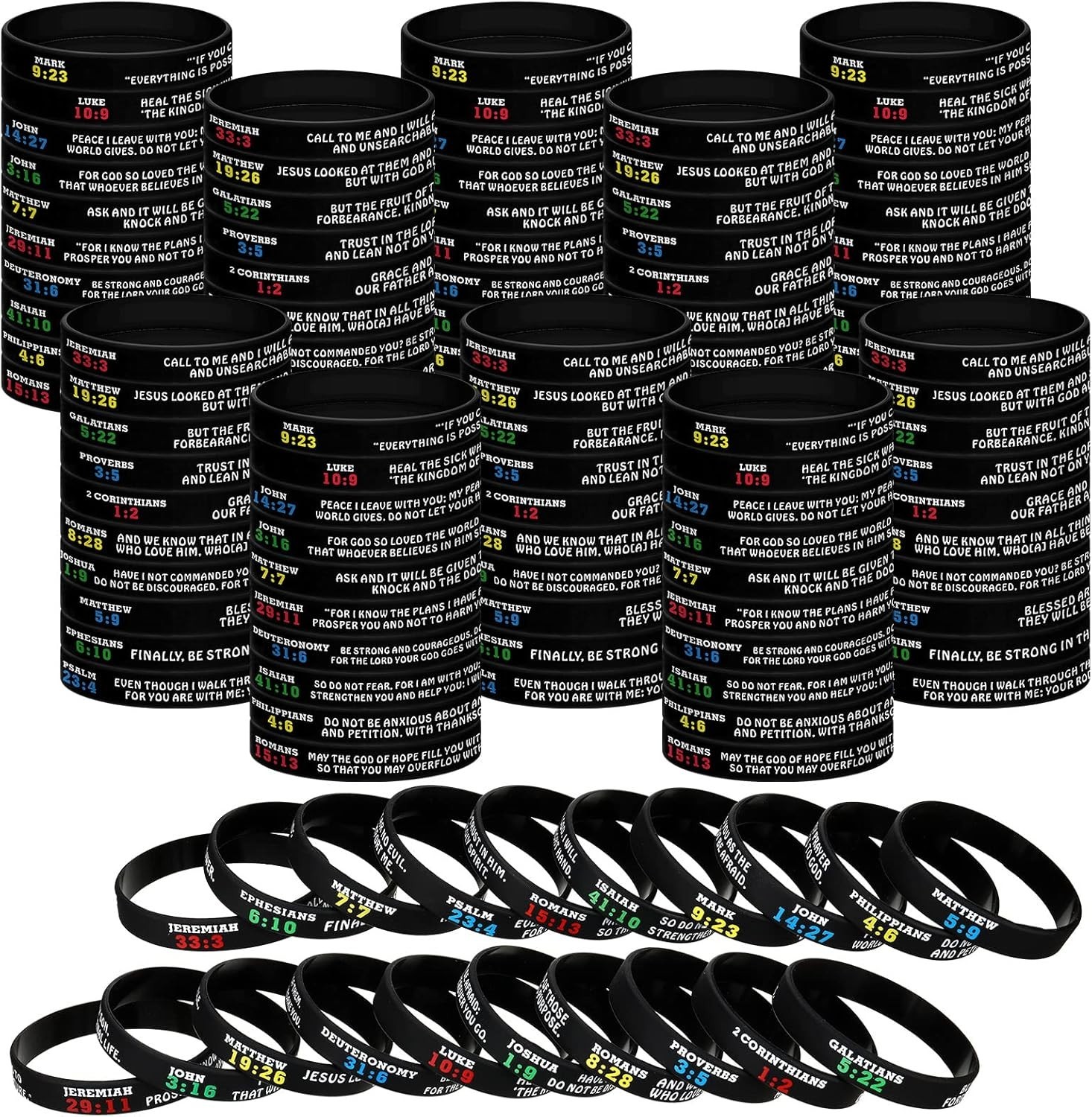Bible Verse Bracelets Religious Silicone Wristbands Bulk 100 Pcs Faith Hope