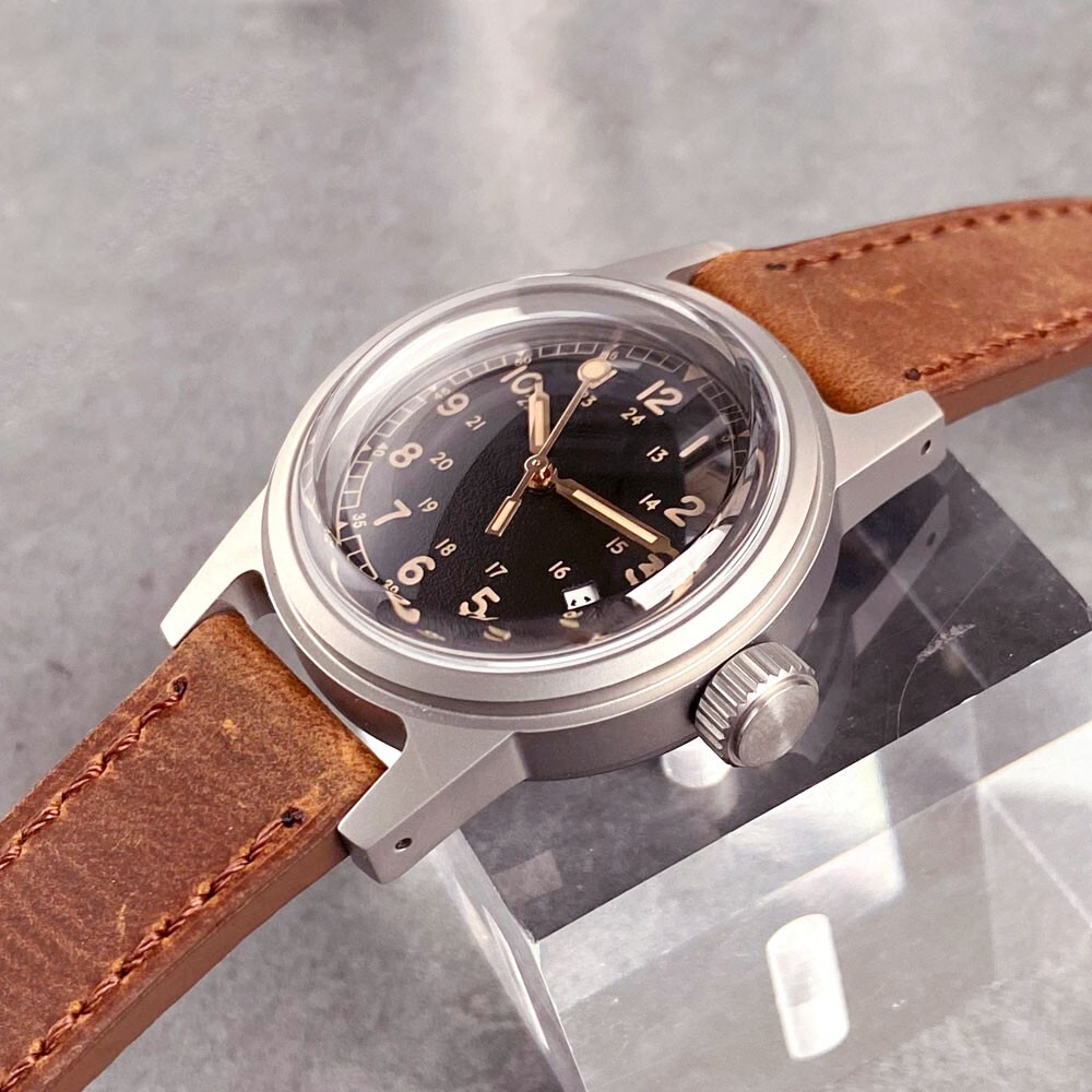 36mm Bubble Sapphire Military Retro Black Dial NH35A Automatic Mechanical Watch