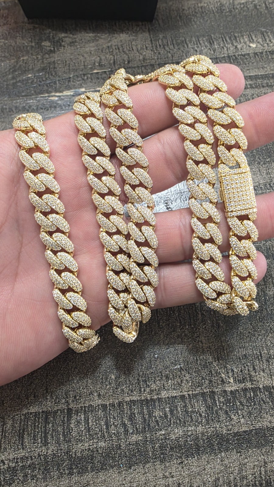 Iced Out Moissanite 12mm Miami Cuban COMBO Chain & Bracelet Gold over 925 Silver