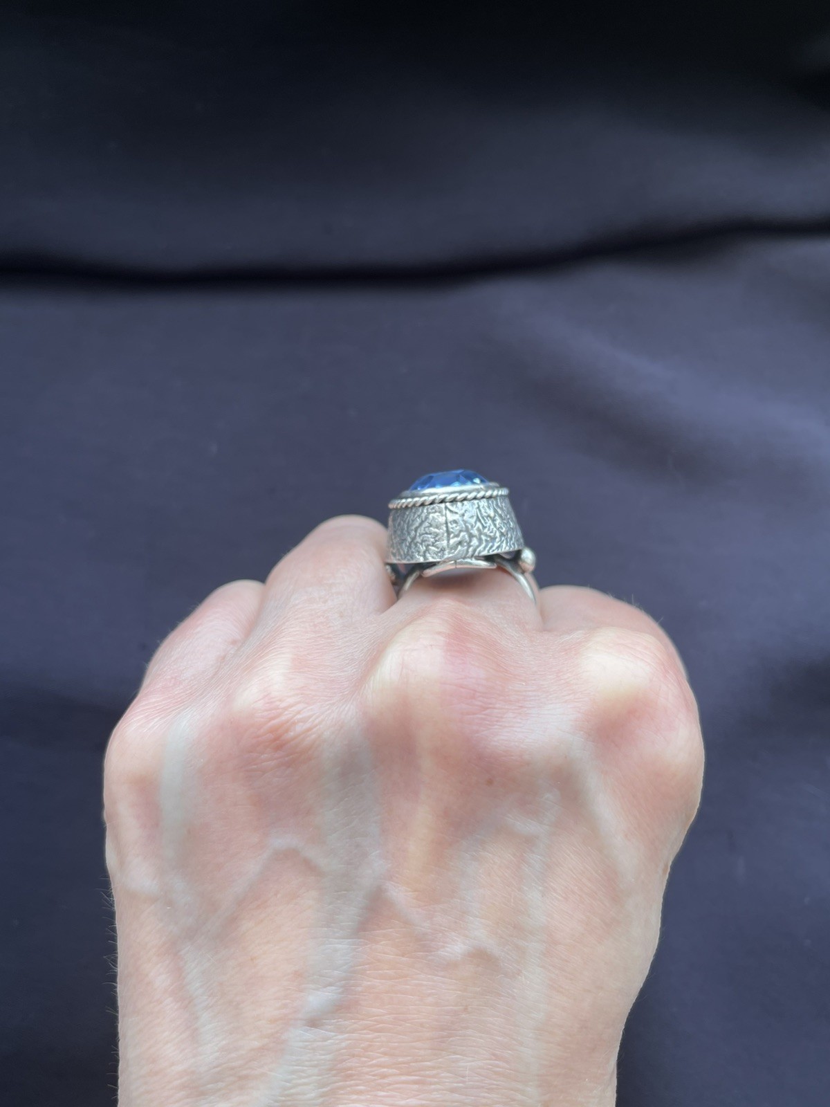 ORNO 12g Large Polish 800 Silver & Blue Stone Ring UK P1/2 Q Euro 57