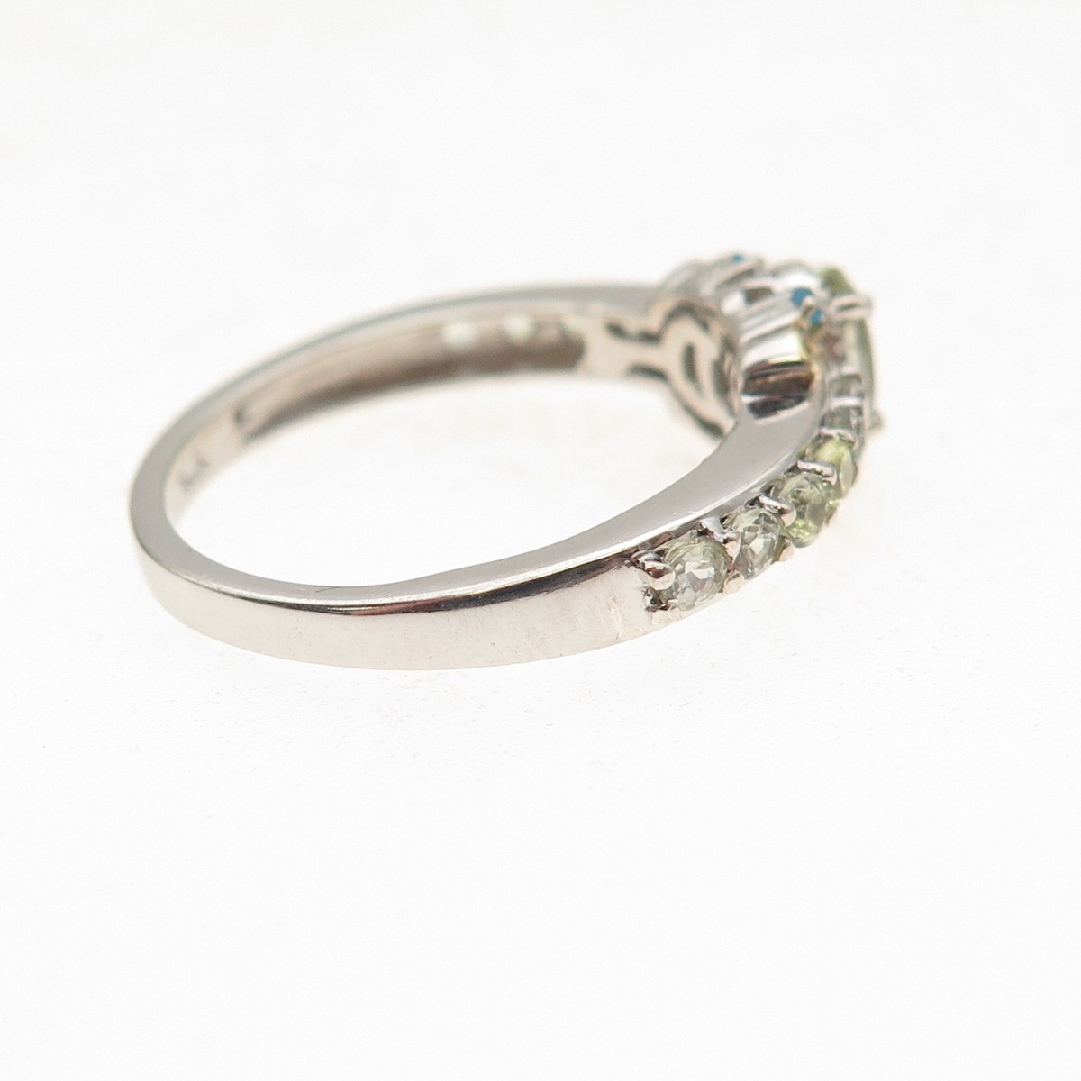 Chuck Clemency Sterling Silver 2-Tone Real Green Amethyst & Apatite Ring Size 8