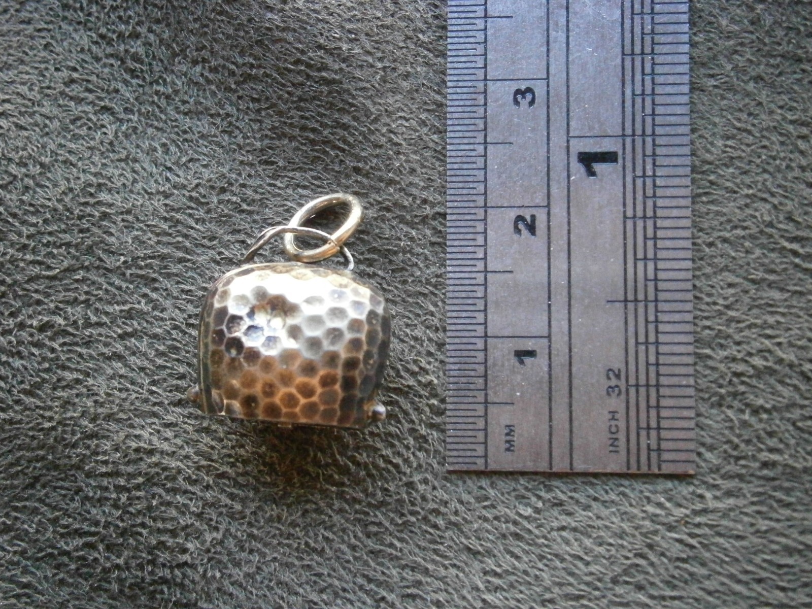 Honeycomb Cow Bell Nice Tinkle Vintage Pale Goldtone Bracelet Charm Pendant 1.2g