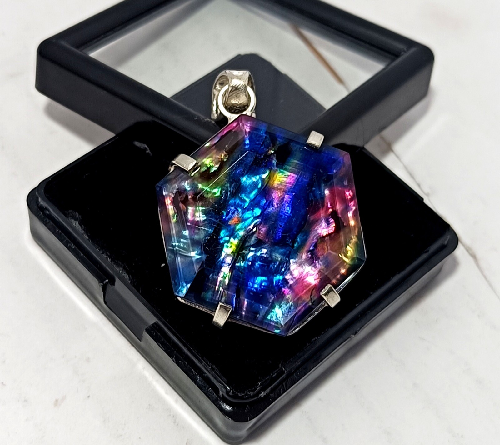65.95 Ct Natural Ammolite 925 Solid Silver PENDANT Multi Color Certified Gems
