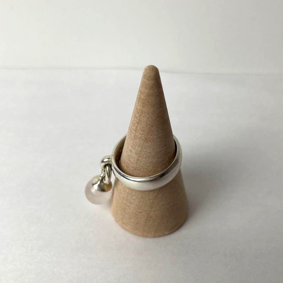 Tiffany AG925 Rose Quartz Ball Dangle Ring US 6.25 No Box Pouch