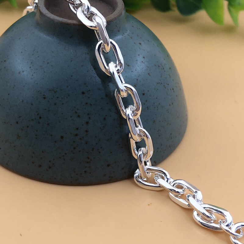 Fine Pure S990 Sterling Silver Bracelet Women Men Solid Silver Cable Link