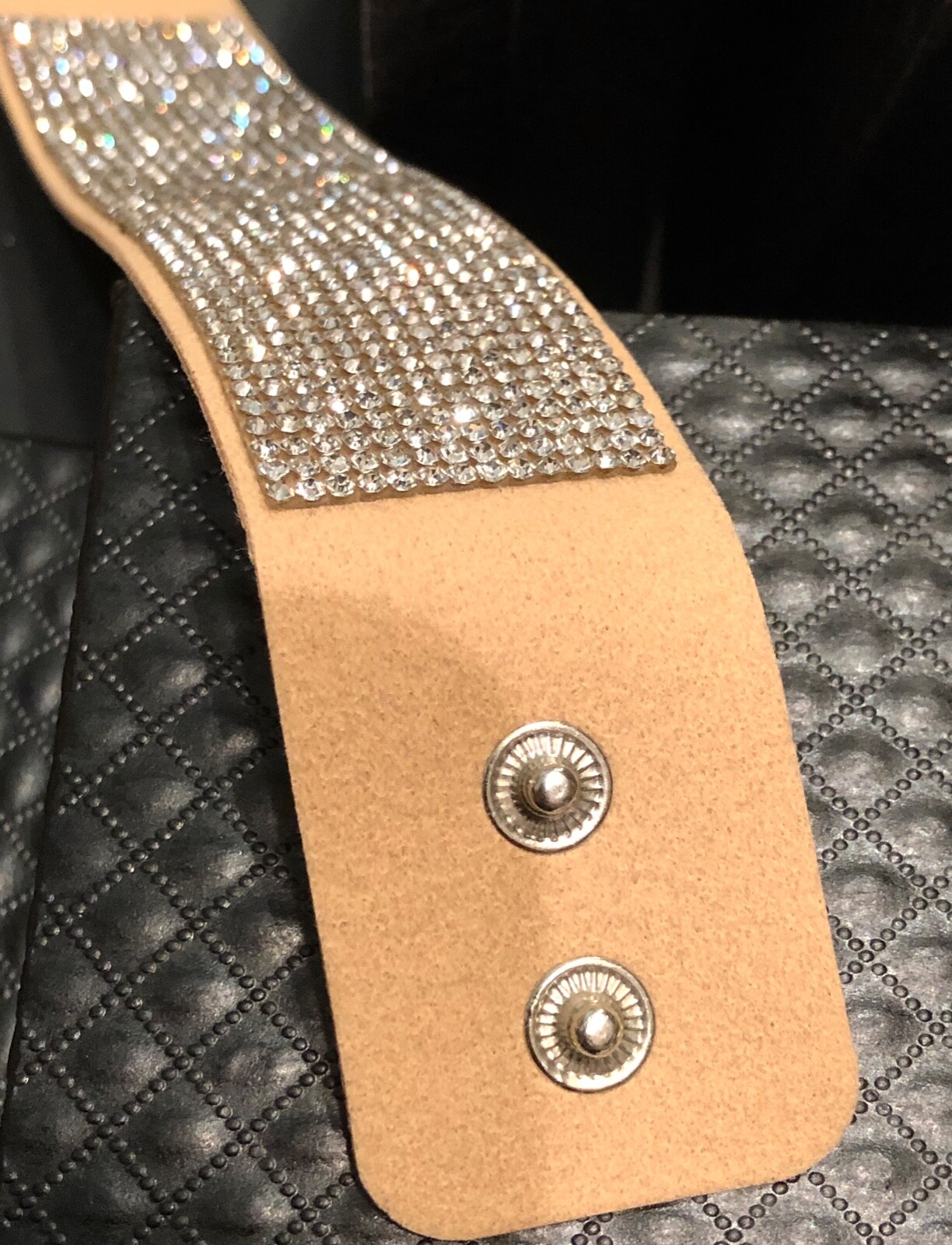 Swarovski Elements Crystal Wrap Bracelet Tan Alcantara Leather Wide Bling Cuff