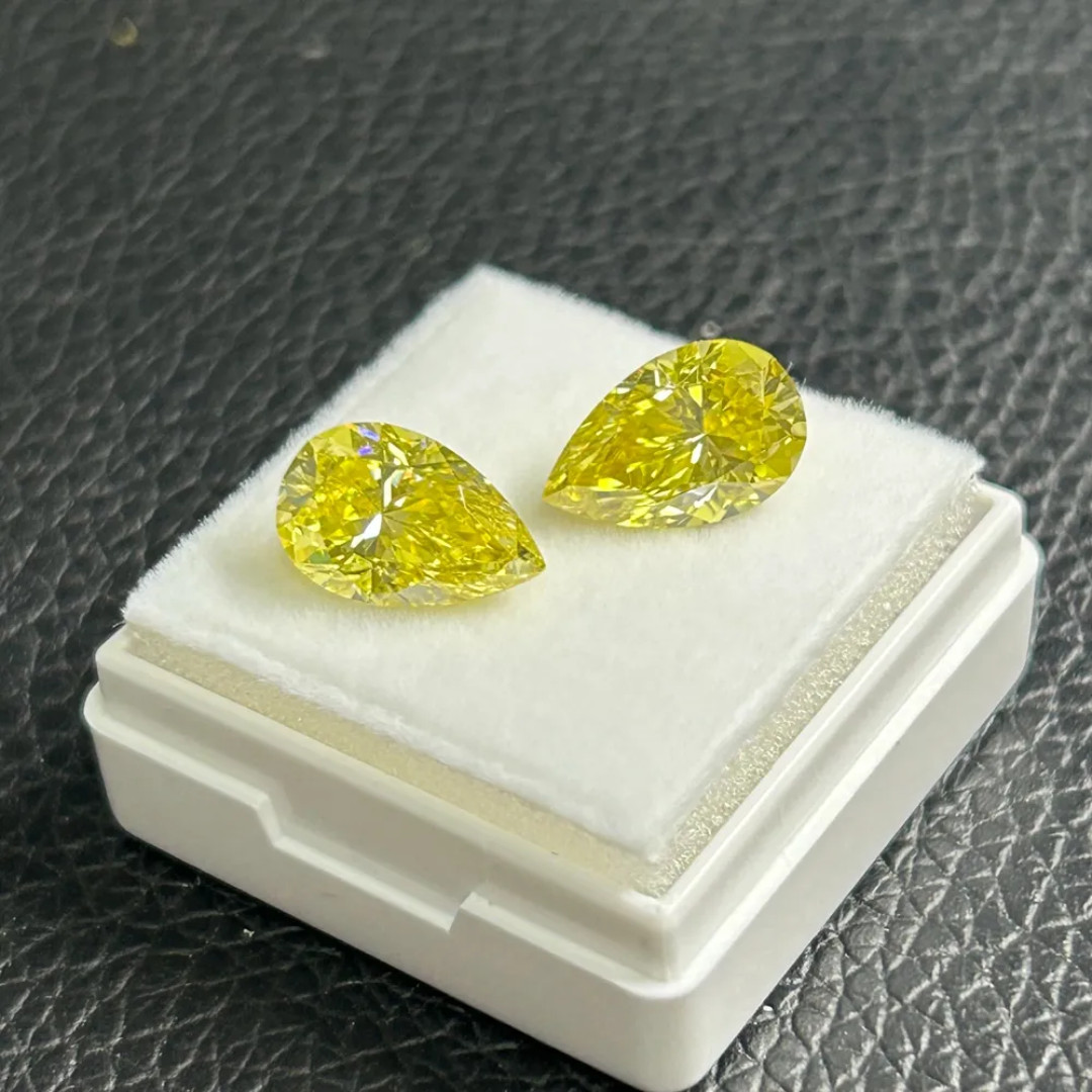 2 Pec Yellow Moissanite Pear Cut 9x7mm Pair VVS1 Loose Gemstone