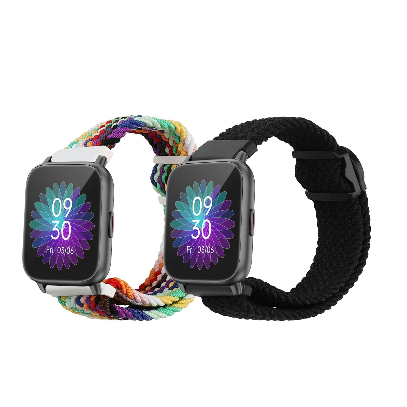 kwmobile 2x Nylon Strap for 5.9 – 7.5 inches (15 – 19 cm), black / multicolor