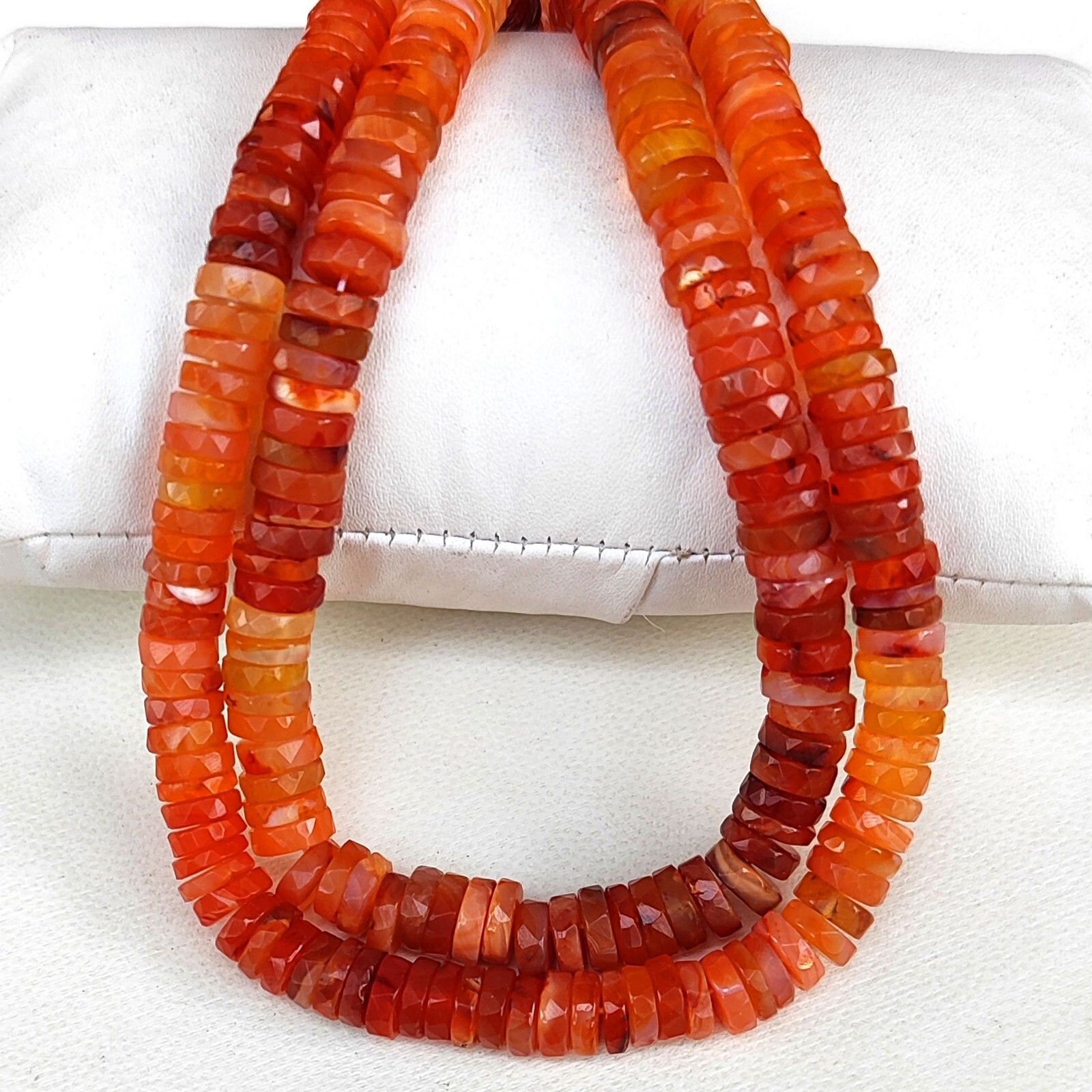 Natural Carnelian Gems 7.5 mm Size Faceted Heishi Rondelle Beads 17″ Necklace